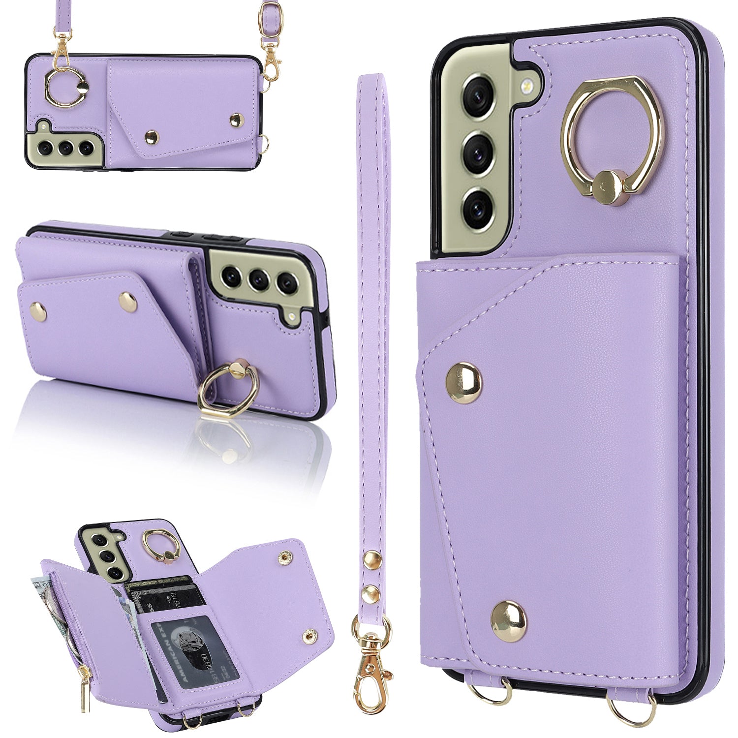 For Samsung Galaxy S21 FE 5G Zipper Wallet Crossbody Phone Case PU Leather Coated TPU Kickstand Cover For Samsung Galaxy S21 FE 5G Zipper Wallet Crossbody Phone Case PU Leather Coated TPU Kickstand Cover